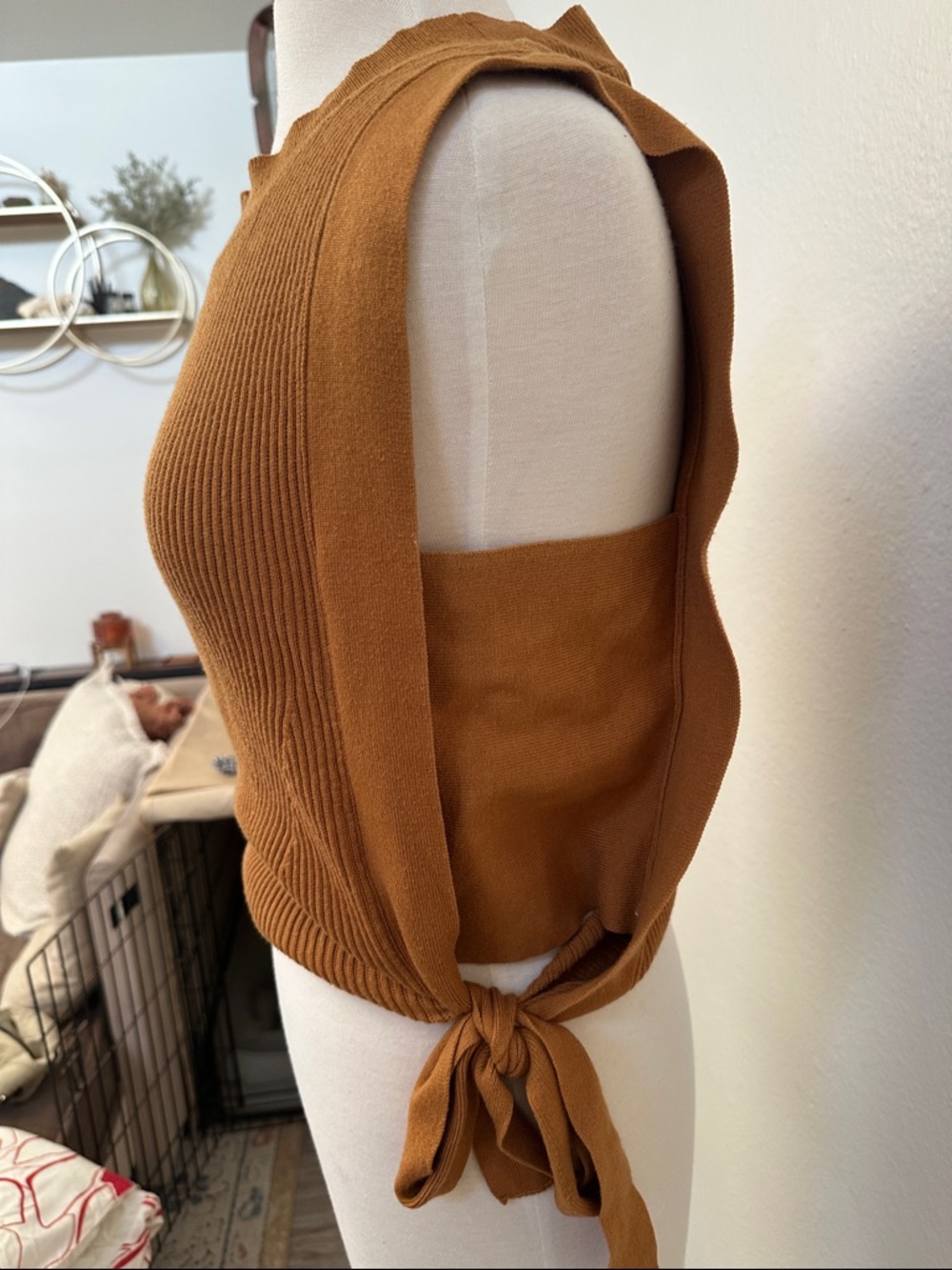 Sleeveless Knit Side-Tie Blouse in Caramel - Picture 5 of 6
